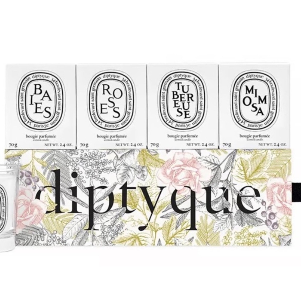 Diptyque 4 Candle Set Berries, Tuberose, Roses, Mimosa NWB Sealed 4 X 70G‎